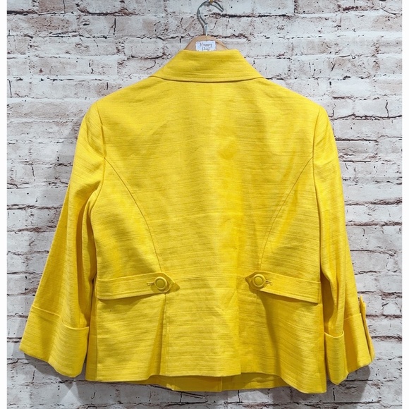 AK Anne Klein Women's Yellow Cotton Linen Blend Career Blazer Jacket Size 14 - Picture 2 of 5